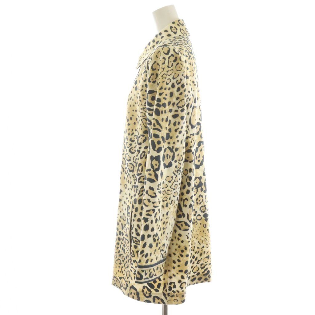 LEONARDレオナール　豹柄　絹シルク ノーカラー上下セットアップ　レオパード レオナール LEONARD ジャケット ジップアップ レオパード ヒョウ柄 絹