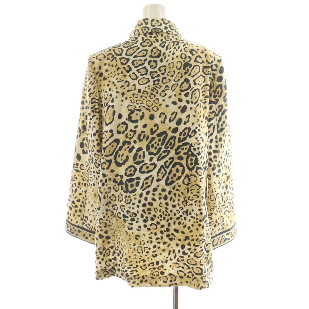 LEONARDレオナール　豹柄　絹シルク ノーカラー上下セットアップ　レオパード レオナール LEONARD ジャケット ジップアップ レオパード ヒョウ柄 絹