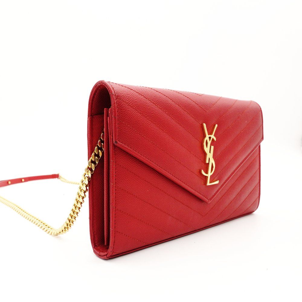 YSL サンローラン カサンドラ 長財布　キルティング レッド 美品】 YSL サンローラン 長財布 カサンドラ キルティング レッド 赤