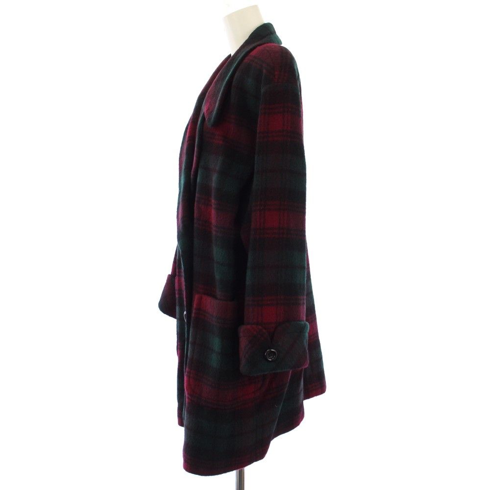 レリアン Leilian チェスターコート ダブル アウター チェック 9 赤 緑