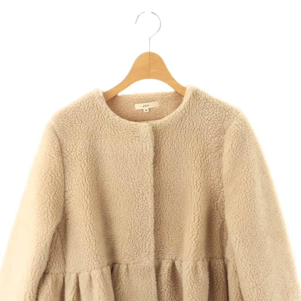 ヨリ yori もふボアコート アウター ノーカラー 36 ベージュ /NR □OS