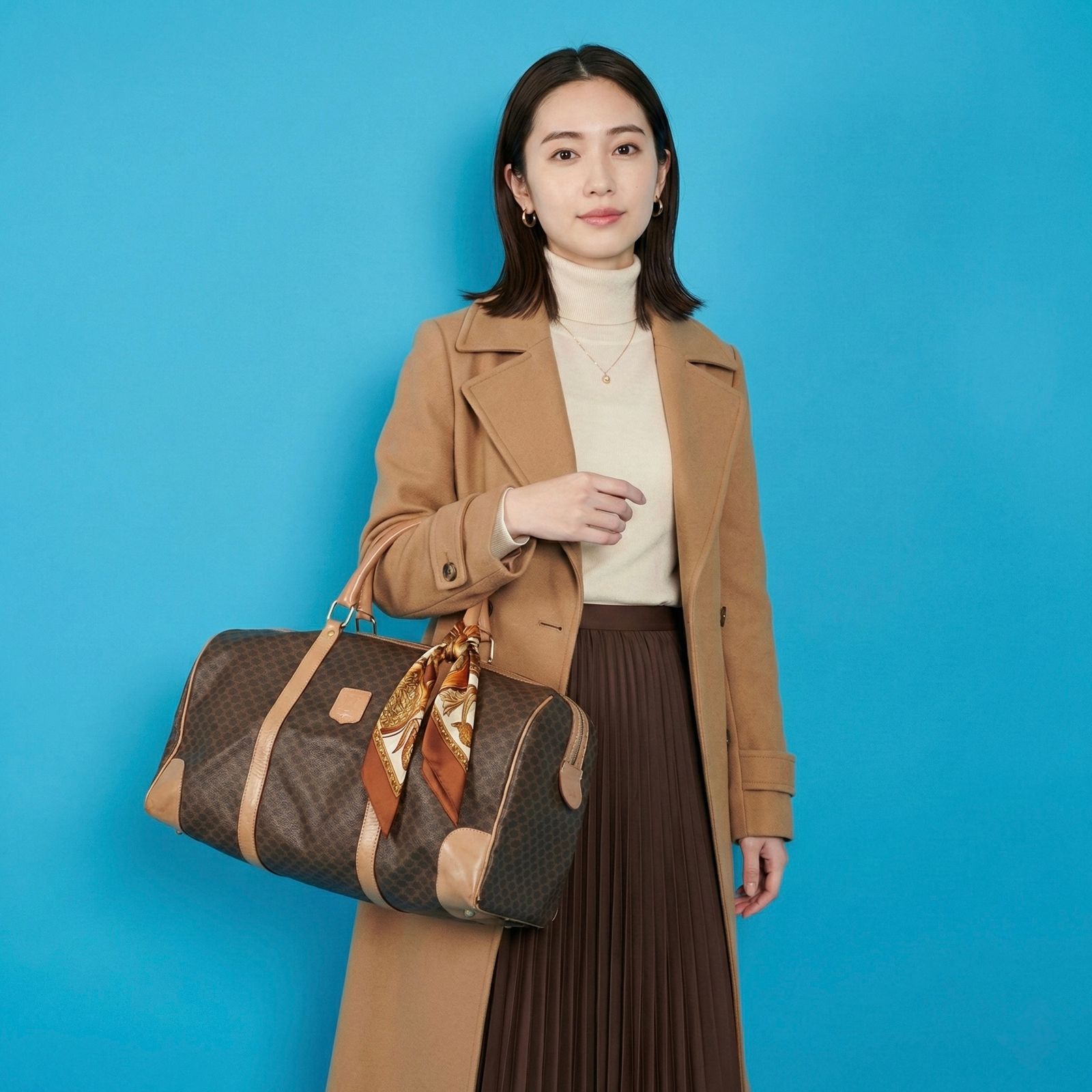 j2 セリーヌ ボストンバッグ マカダム PVC レザー 茶 トリオンフ 補修