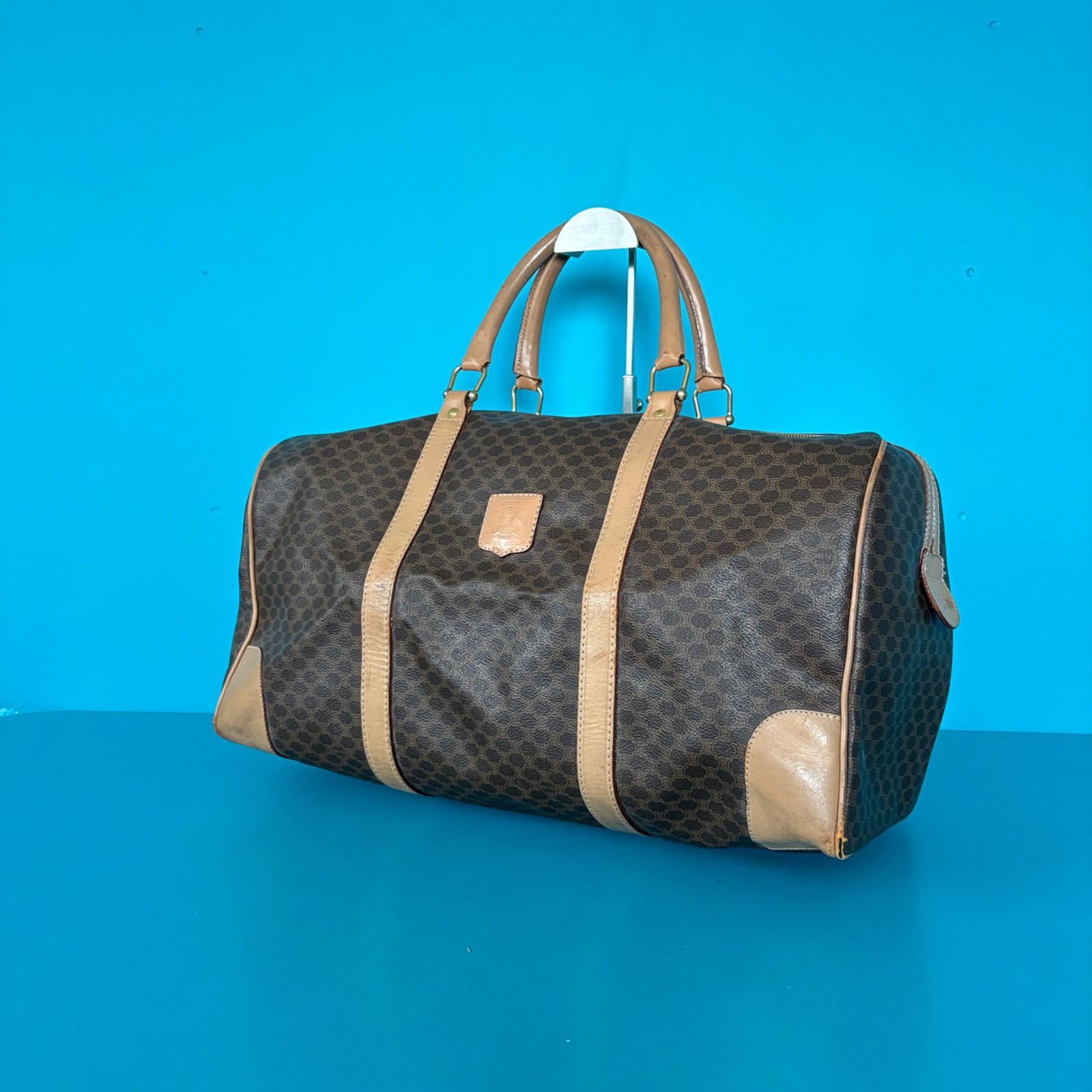 j2 セリーヌ ボストンバッグ マカダム PVC レザー 茶 トリオンフ 補修