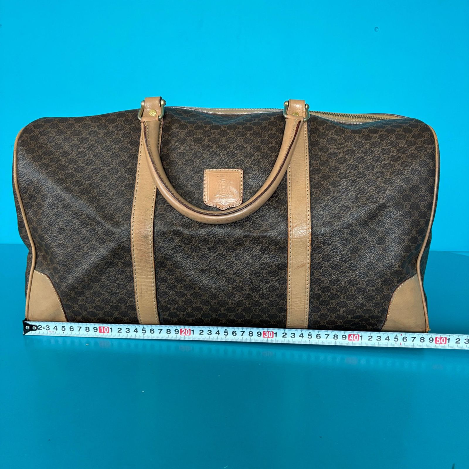 j2 セリーヌ ボストンバッグ マカダム PVC レザー 茶 トリオンフ 補修