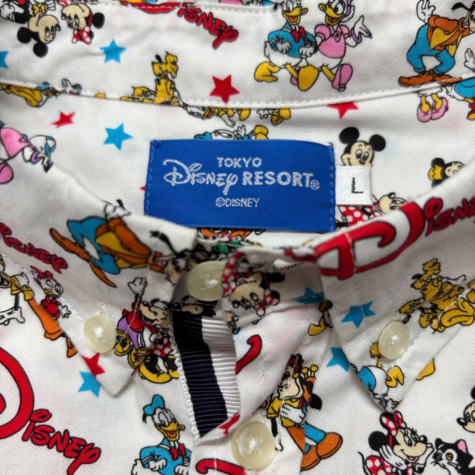 Team Disney ディズニーリゾート 長袖シャツ 総柄 L ミッキー フレンズ 