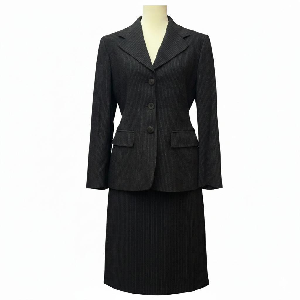 美品 ヴァージンウール セットアップ スーツ 黒 9号相当 MaxMara ✨美品✨Max Mara ピンストライプ柄 スカートスーツ セットアップ