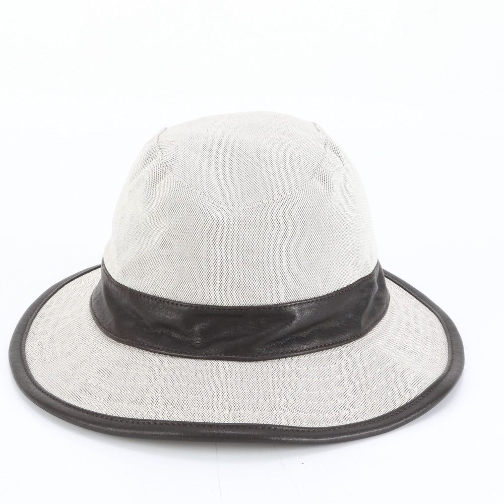 美品 エルメス バケット ハット バケハ グレー ブラック 帽子 レザー