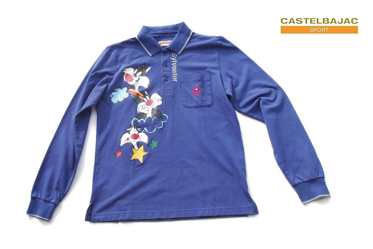 人気 カステルバジャック ルーニー・テューンズ 総柄 ポロシャツ吸汗速乾 青 白 人気 カステルバジャック ルーニー・テューンズ 総柄 ポロシャツ吸汗速