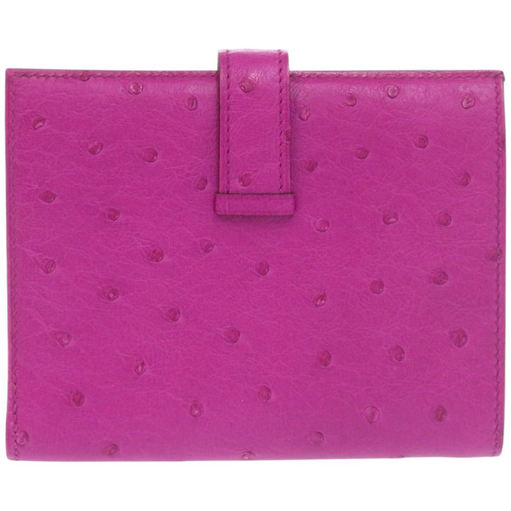 未使用品 エルメス ベアンコンパクト オーストリッチ レザー ローズ