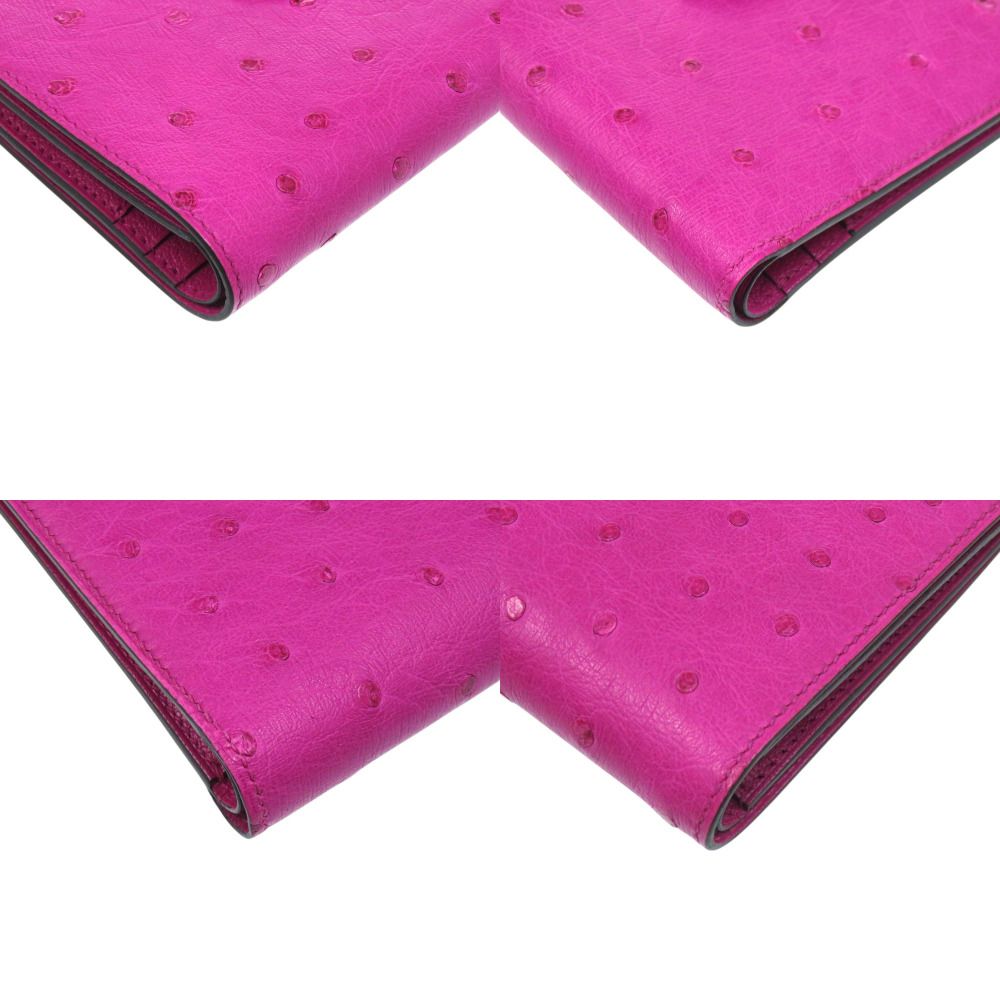 未使用品 エルメス ベアンコンパクト オーストリッチ レザー ローズ