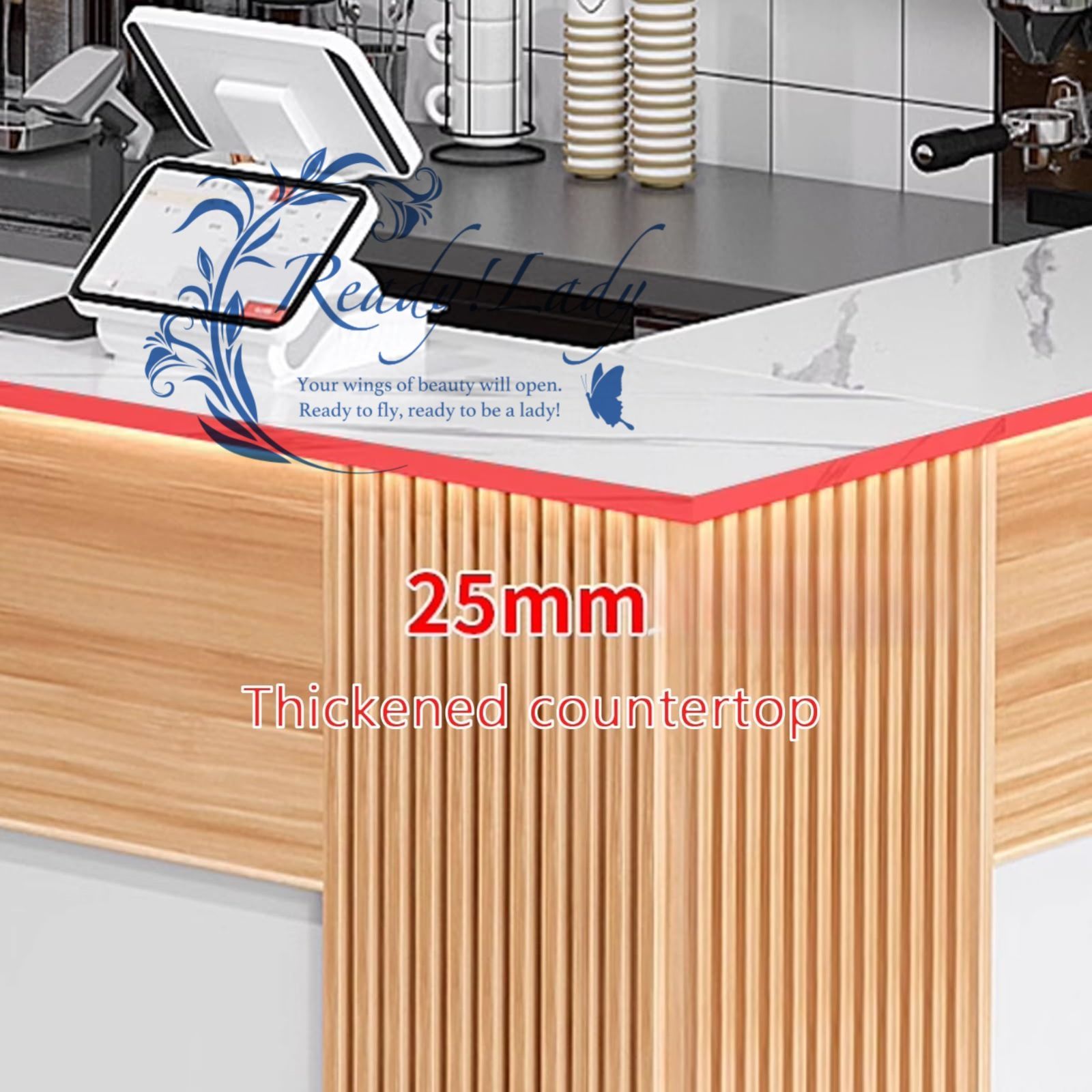 L字型フロントデスク受付テーブル、ロック可能な引き出し付き