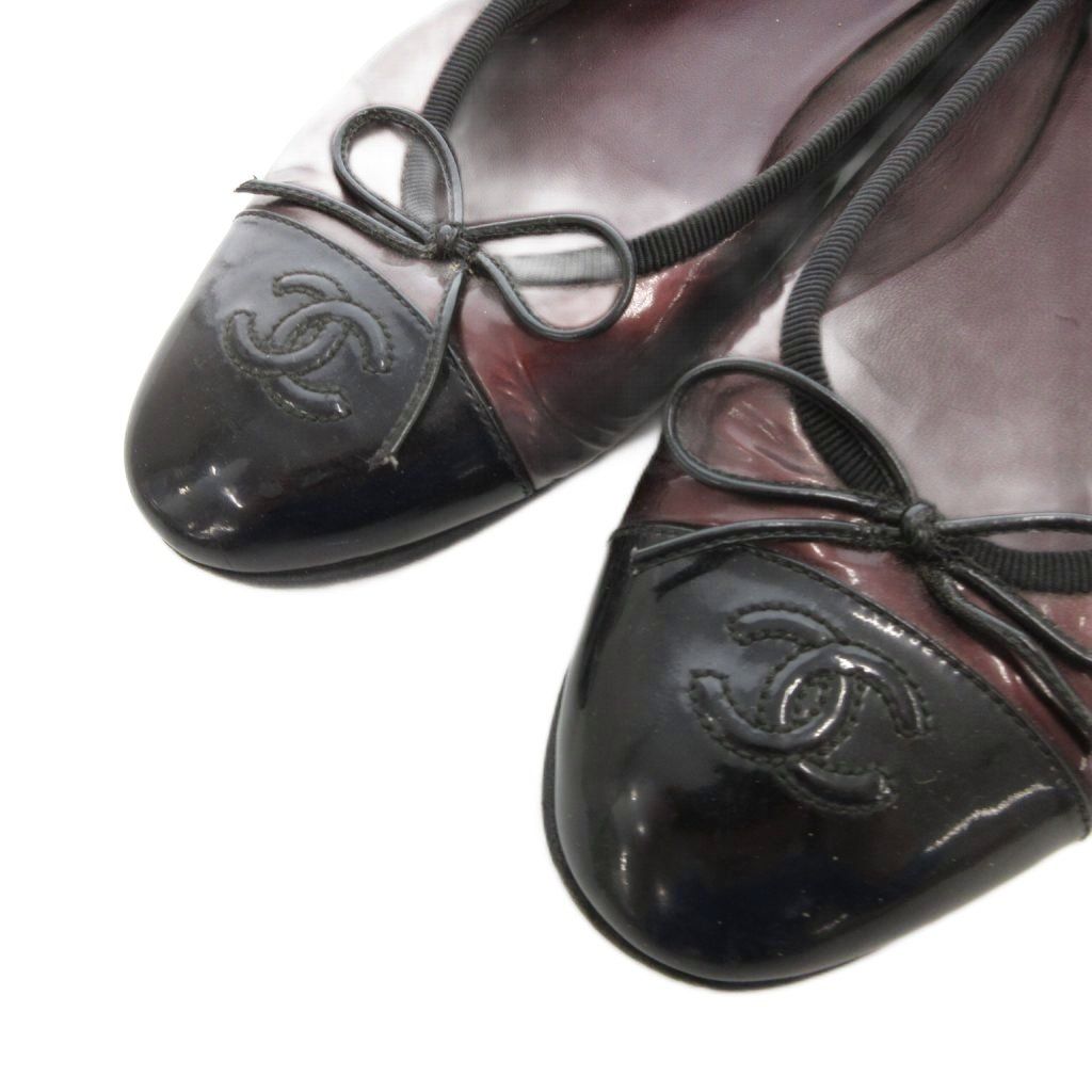 シャネル CHANEL パンプス バレエシューズ ココマーク 37.5 ボルドー