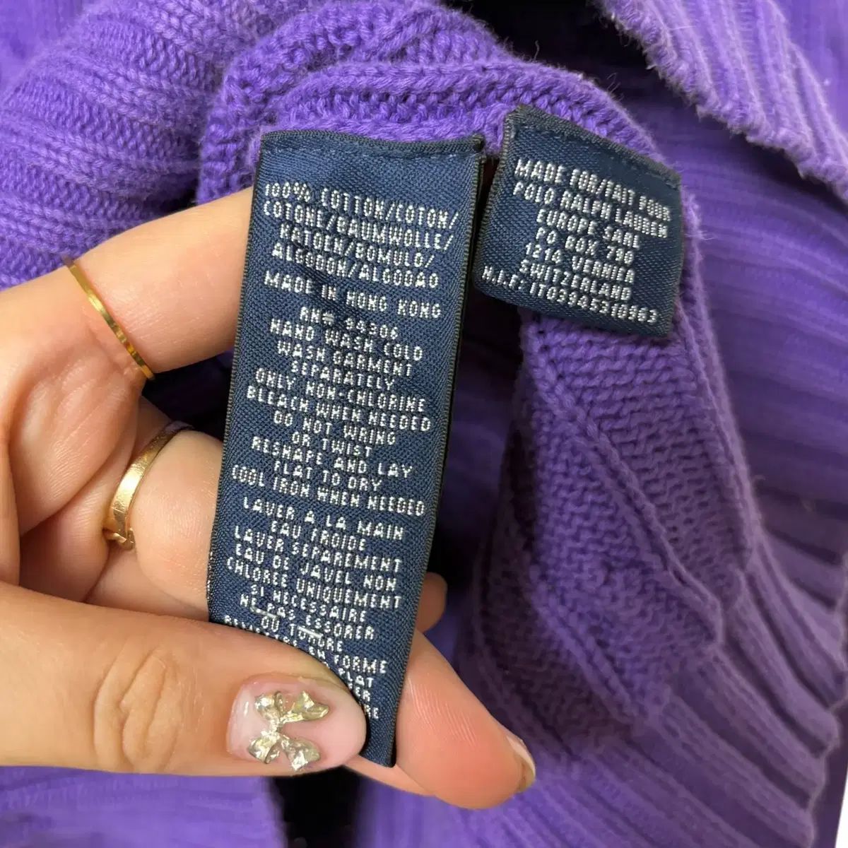 3767 ラルフローレン パープル Vネック ケーブル編み ケーブルニット