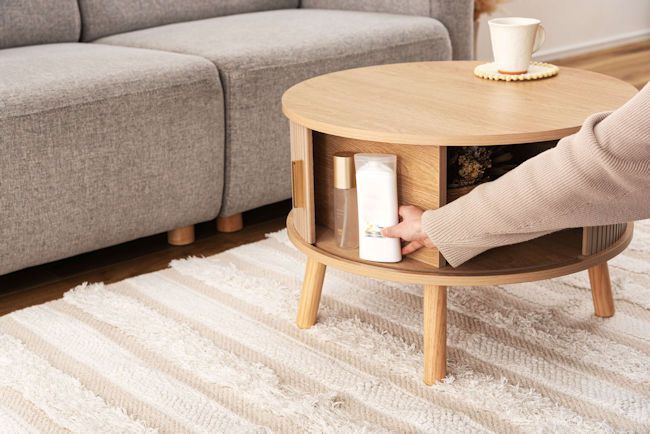 スライド扉収納付リビングテーブル幅58cm 木目調ローテーブル センター