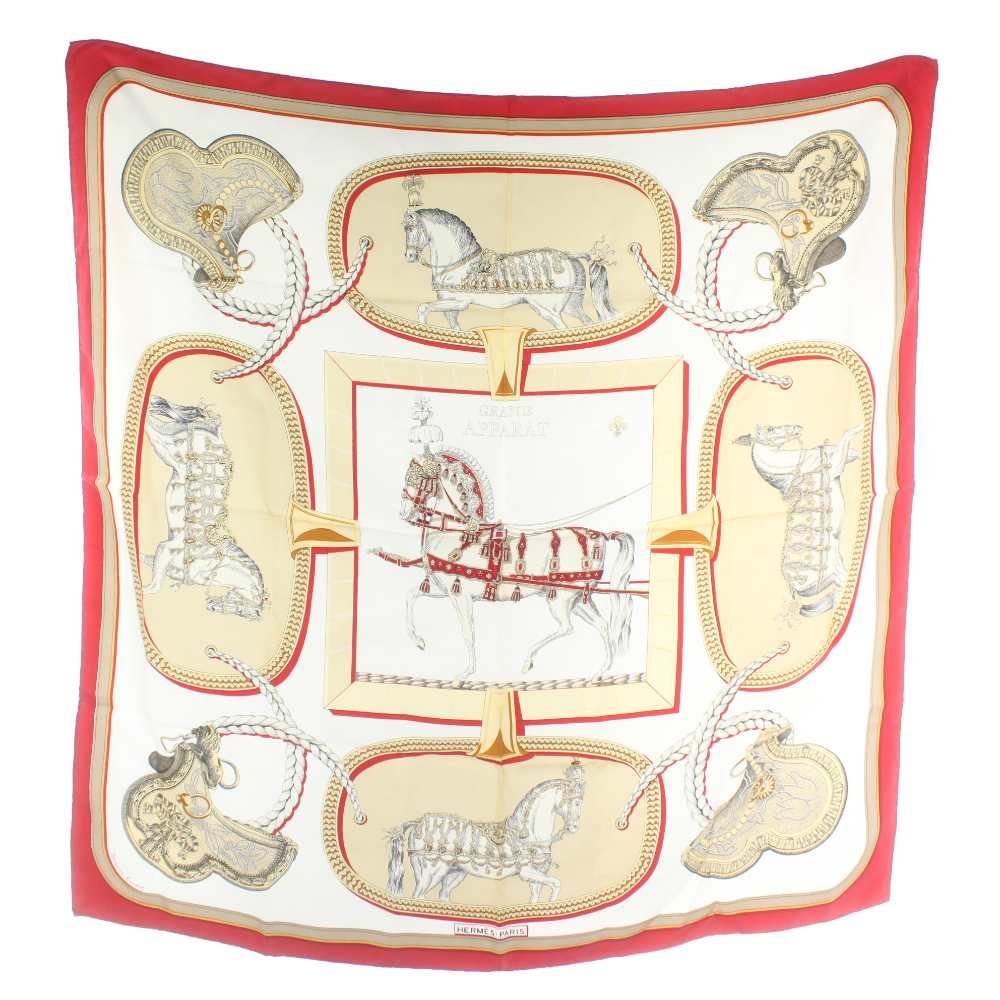 エルメス HERMES カレ90 GRAND APPARAT 盛装の馬 スカーフ 大判 絹