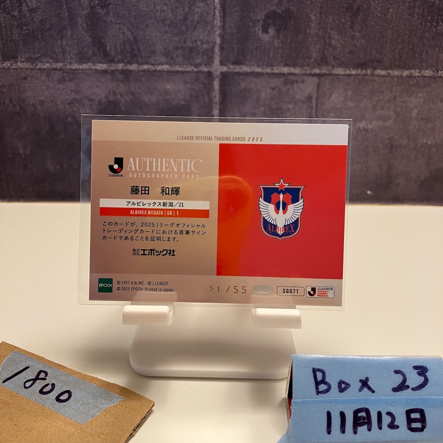 2025 EPOCH Jリーグ 藤田和輝 51/55 直筆サインカード アルビレックス