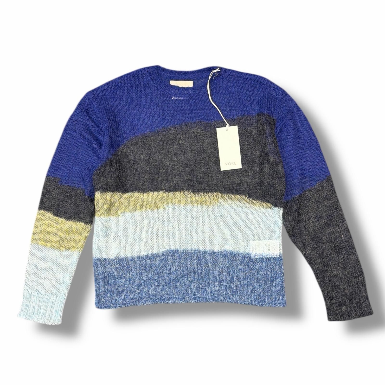 参考上代39600円 未使用 YOKE 25SS Mohair Intarsia Sheer Sweater モヘヤインターシャシアーセーター ニット ヨーク YK25SS0967S ブルー 2 （7337M） 参考上代39600円 未使用 YOKE 25SS Mohair Intarsia Sheer Sweater