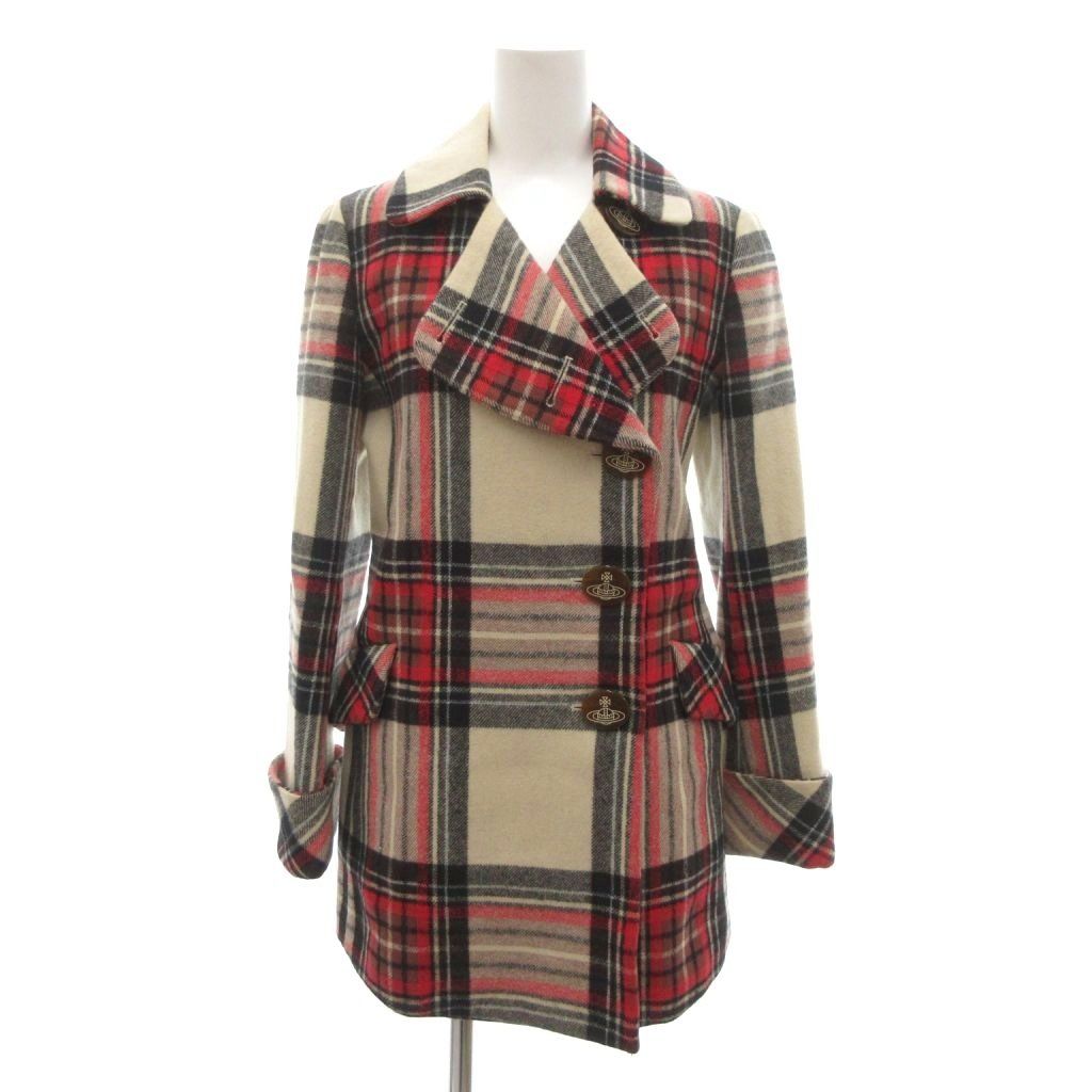 希少 美品 ワイズ レッドレーベル ウール チェック デザイン ピーコート 2 ヴィヴィアンウエストウッドレッドレーベル Vivienne Westwood RED