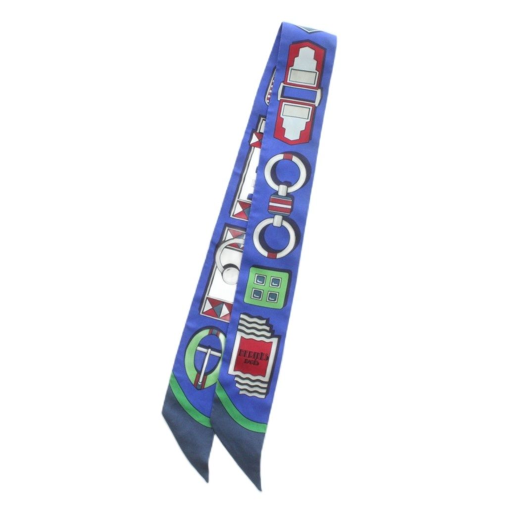 HERMES シルクシュシュ 青系 HERMES シルク ヘアシュシュ マルチカラー