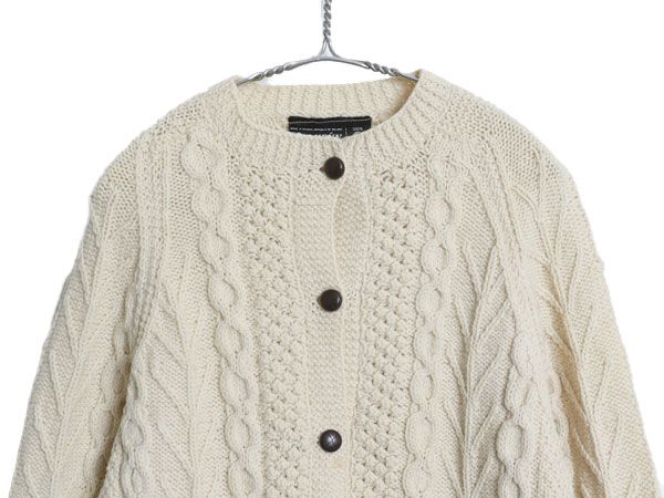 80s アイルランド製 フィッシャーマン ウール ニット カーディガン  