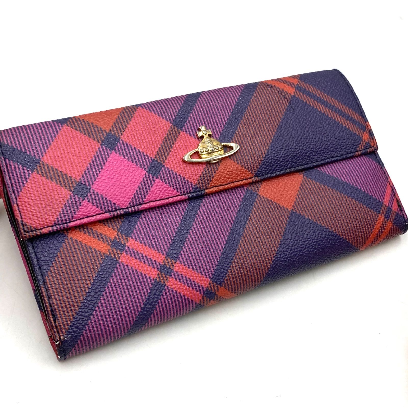 Vivienne Westwood 特価 折財布 チェック マルチカラー 紫 Vivienne Westwood 特価 折財布 チェック マルチカラー 紫 vivienne
