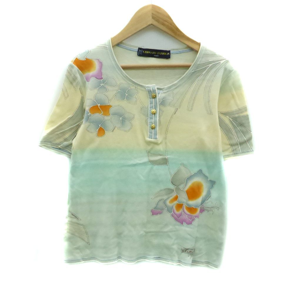 レオナール LEONARD FASHION カットソー ヘンリーネック 半袖 総柄 L