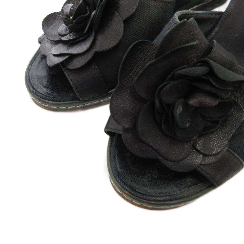 シャネル CHANEL カメリア サンダル レザー 本革 36.5 黒 ブラック