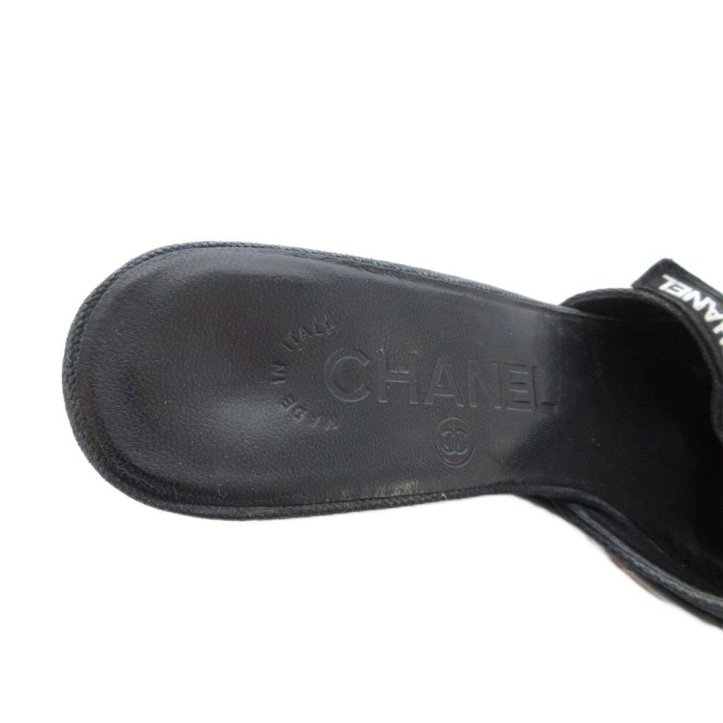 シャネル CHANEL カメリア サンダル レザー 本革 36.5 黒 ブラック