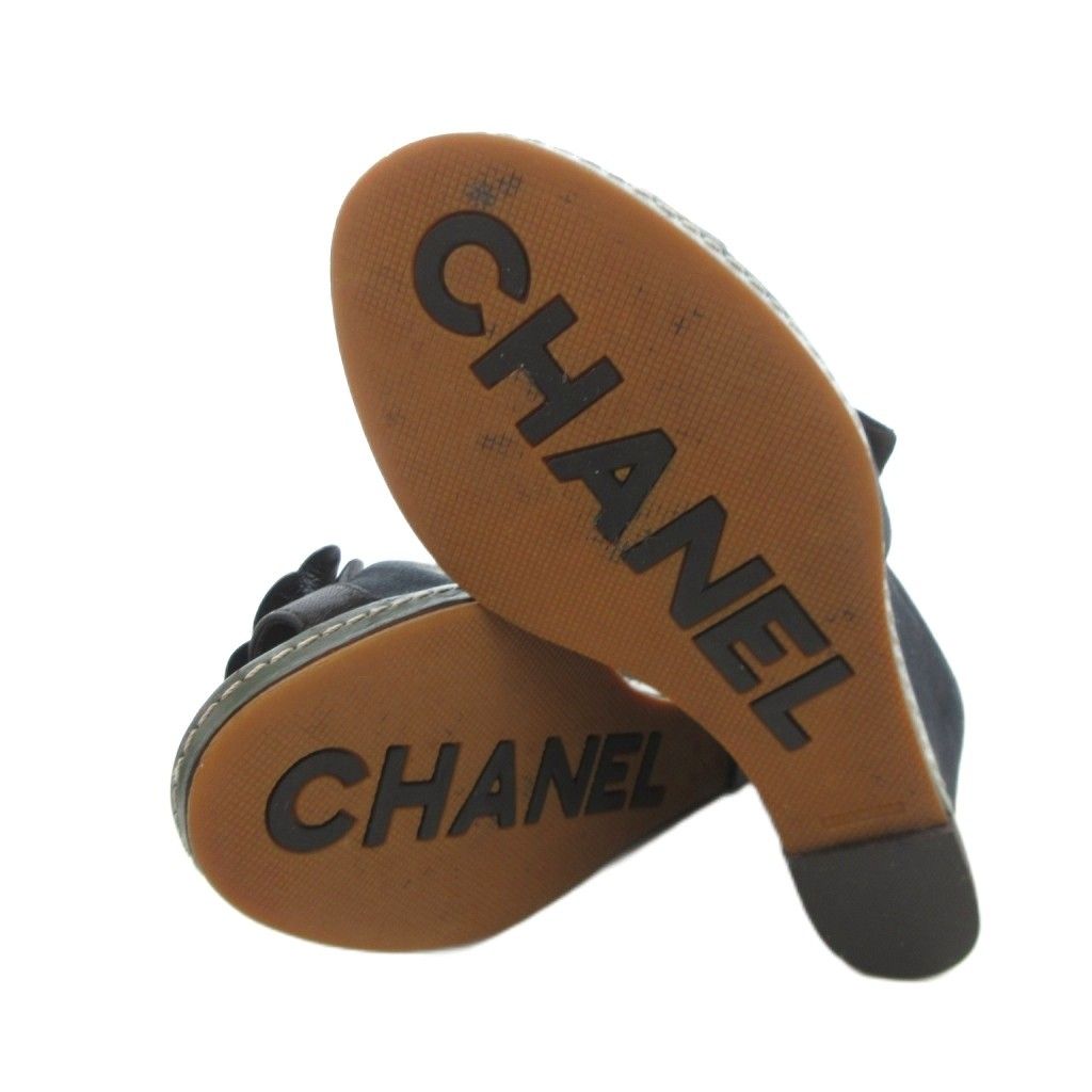 シャネル CHANEL カメリア サンダル レザー 本革 36.5 黒 ブラック