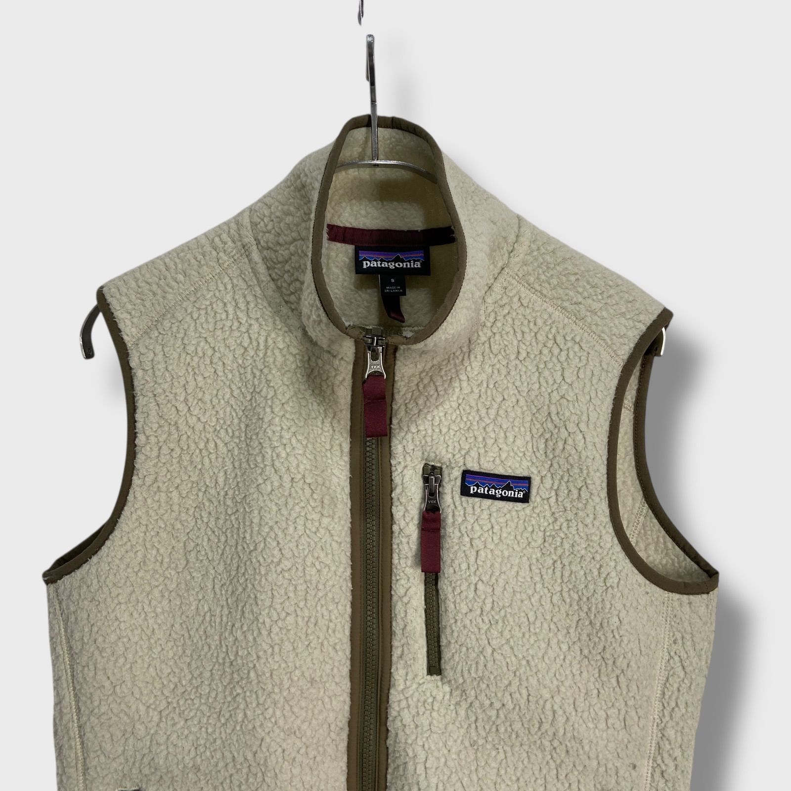 patagonia フリースベスト XL クリーム色/オリーブ ☆Patagoniaパタゴニア☆Women RetroX Vest☆レトロパイルベスト