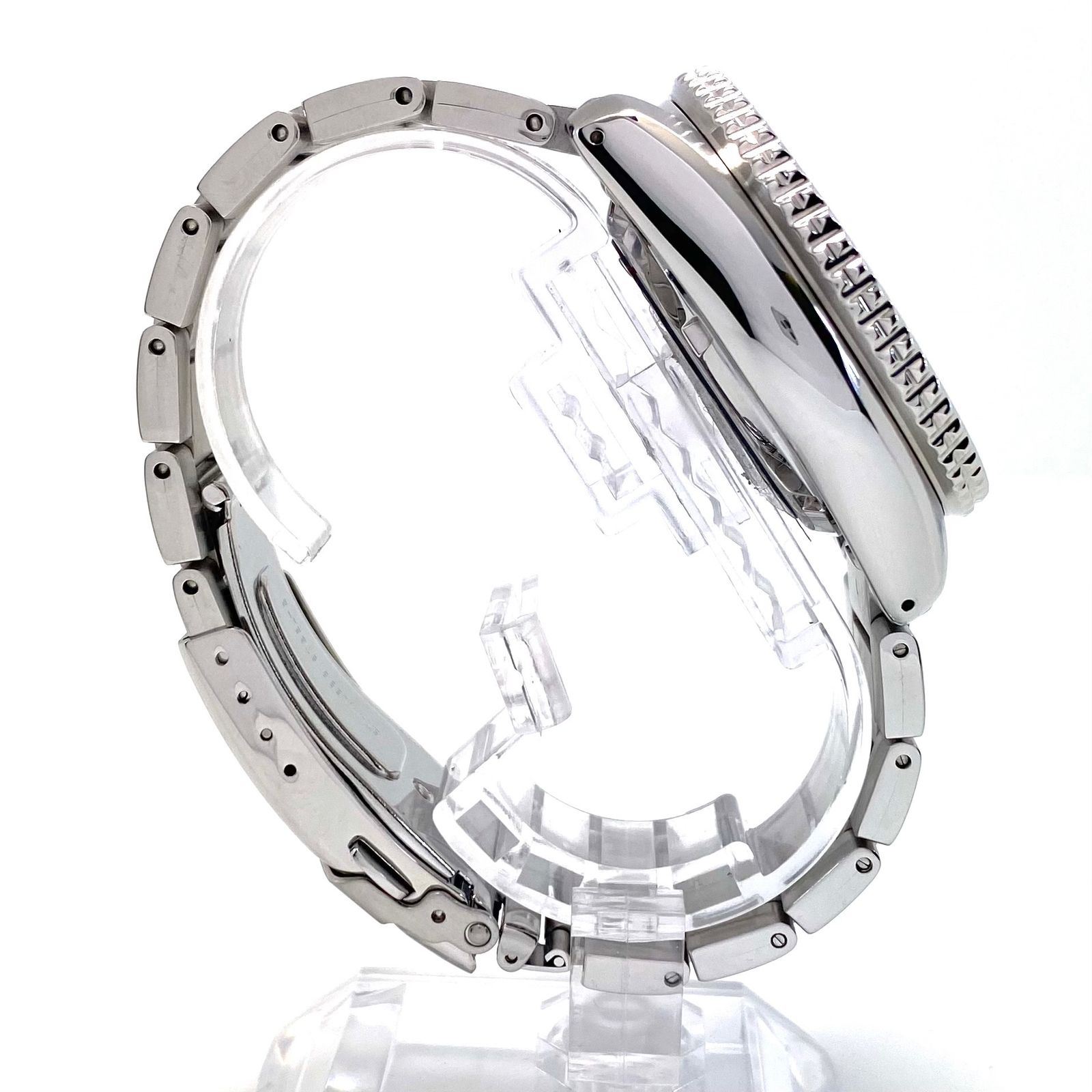  動作良好 腕時計 メンズ セイコー SEIKO 5スポーツ TIME SONAR SRPJ45K1 4R36 13N0 自動巻 青 デイデイト表示 スペイン語 英語 スケルトン 10気圧防水 海外モデル ホワイト系 自動巻き時計 腕時計(アナログ)