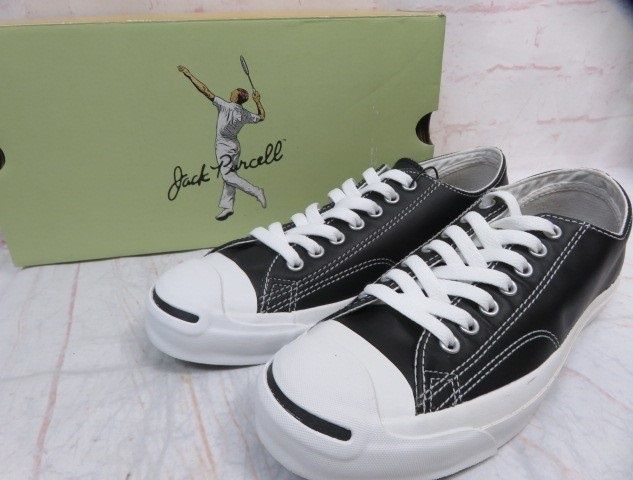 中古】箱有 CONVERSE ｺﾝﾊﾞｰｽ ｽﾆｰｶｰ LEATHER JACK PURCELL 1B985 ﾌﾞﾗｯｸ