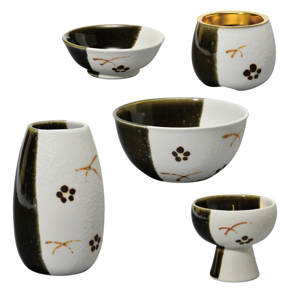 サンメニー 和 モダン 仏具 5点セット 本格 国産 陶磁器 日本製 インテリアに馴染む おしゃれ お花 ろうそく 線香 お茶 ご飯 現代仏壇 お仏壇 仏具小物 古都 緑釉 梅 フラワースタンド キャンドルスタンド インセンスホルダー タンブラー コンパ