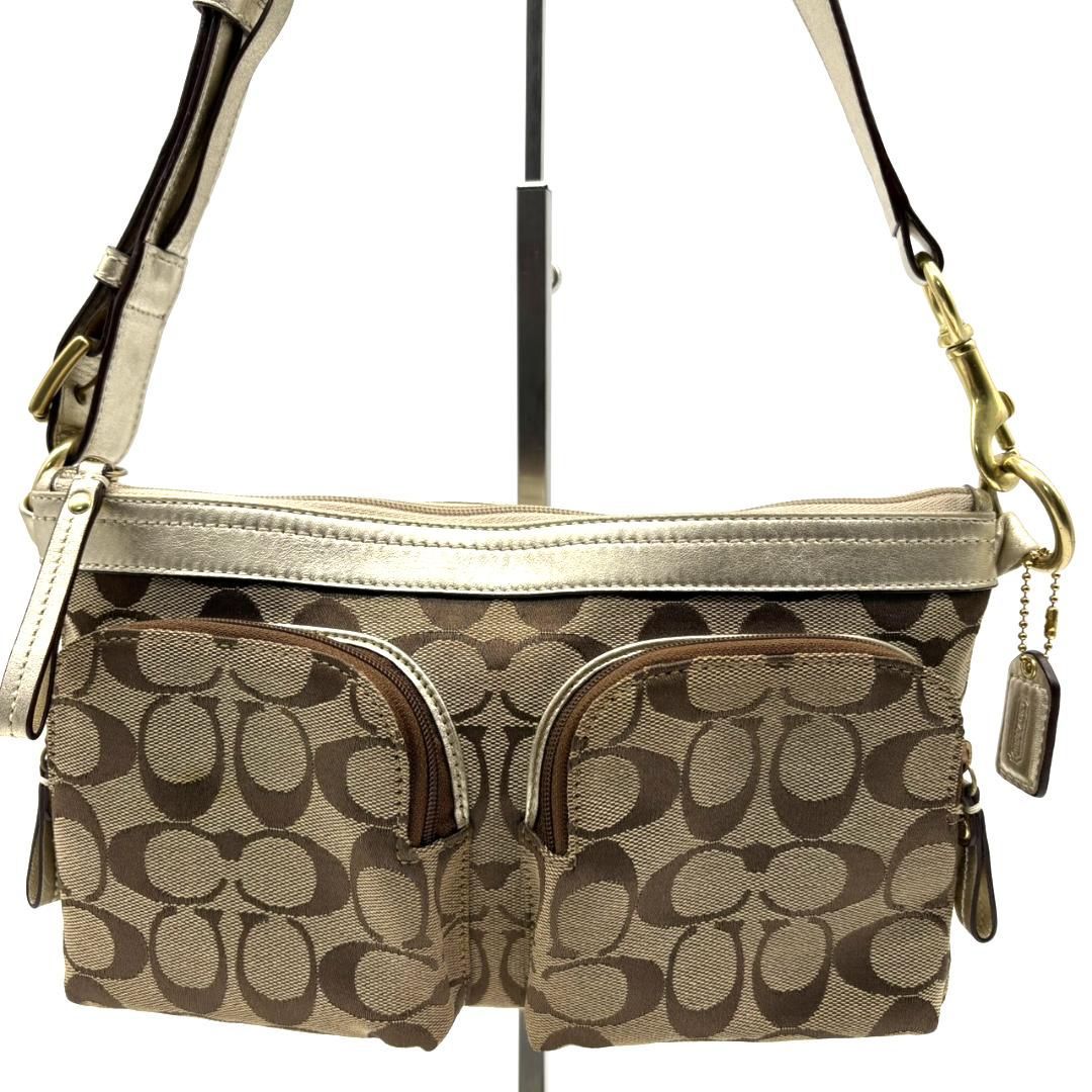 【美品】COACH ベージュゴールド シグネチャー ハンドバッグ Y2K COACH コーチ ショルダーバッグ シグネチャー ゴールドベージュ Y2K