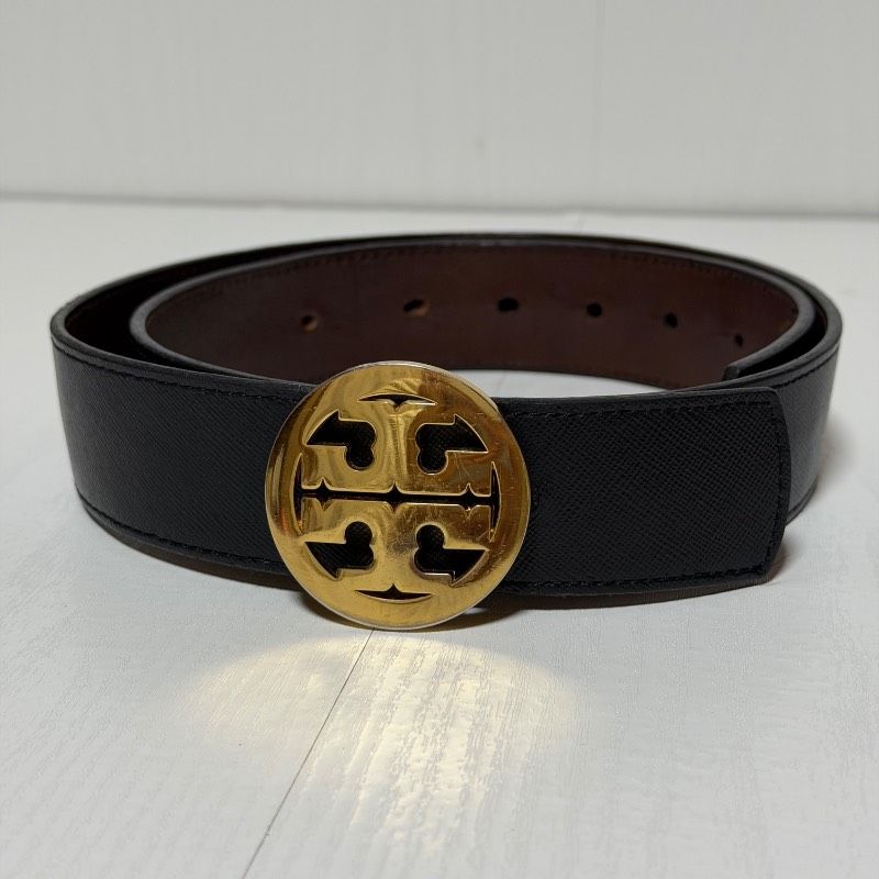 TORY BURCH トリーバーチ レザーベルト ゴールドロゴ金具 ブラック