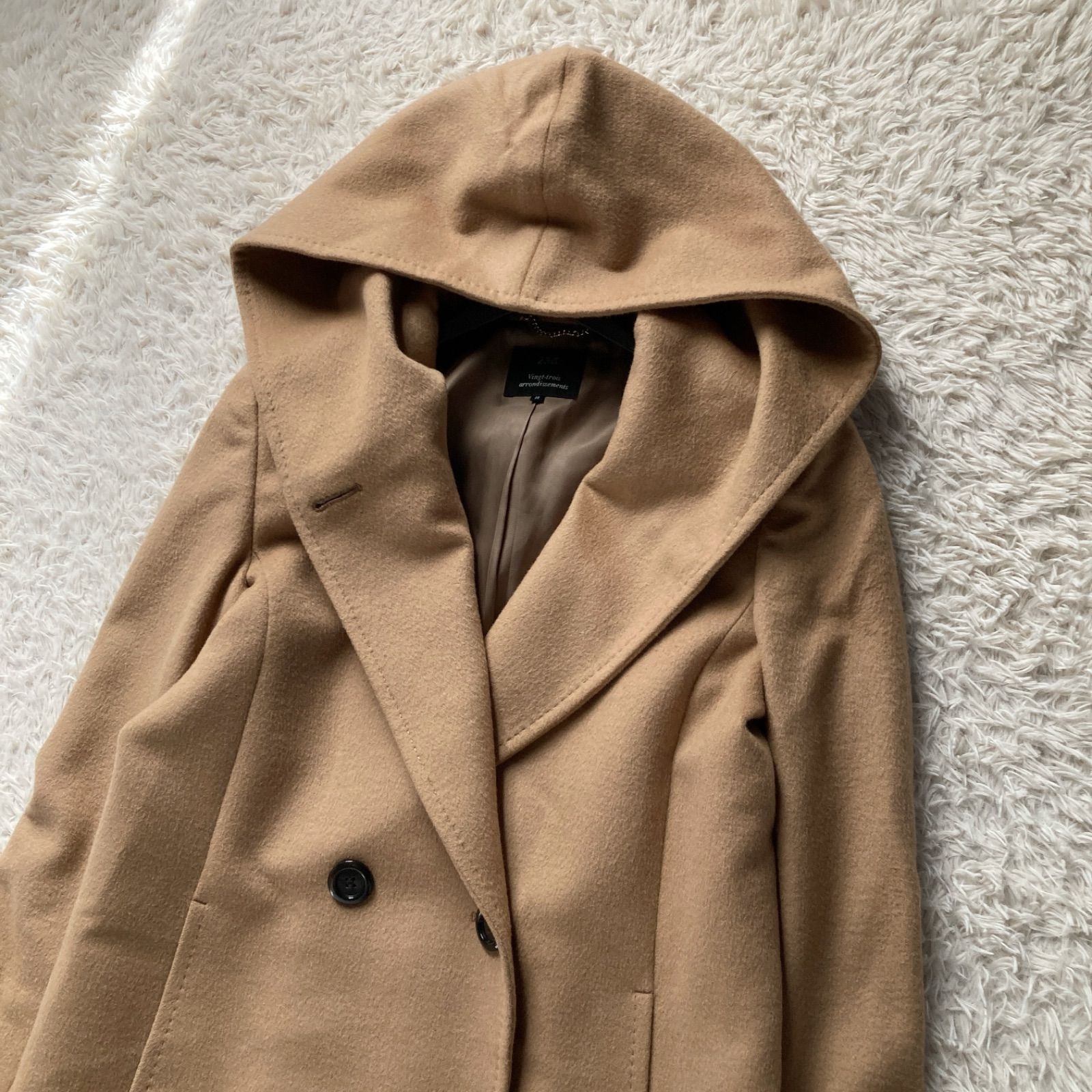 美品 23区 オンワード樫山 フーデットコート ロングコート 軽く暖かい