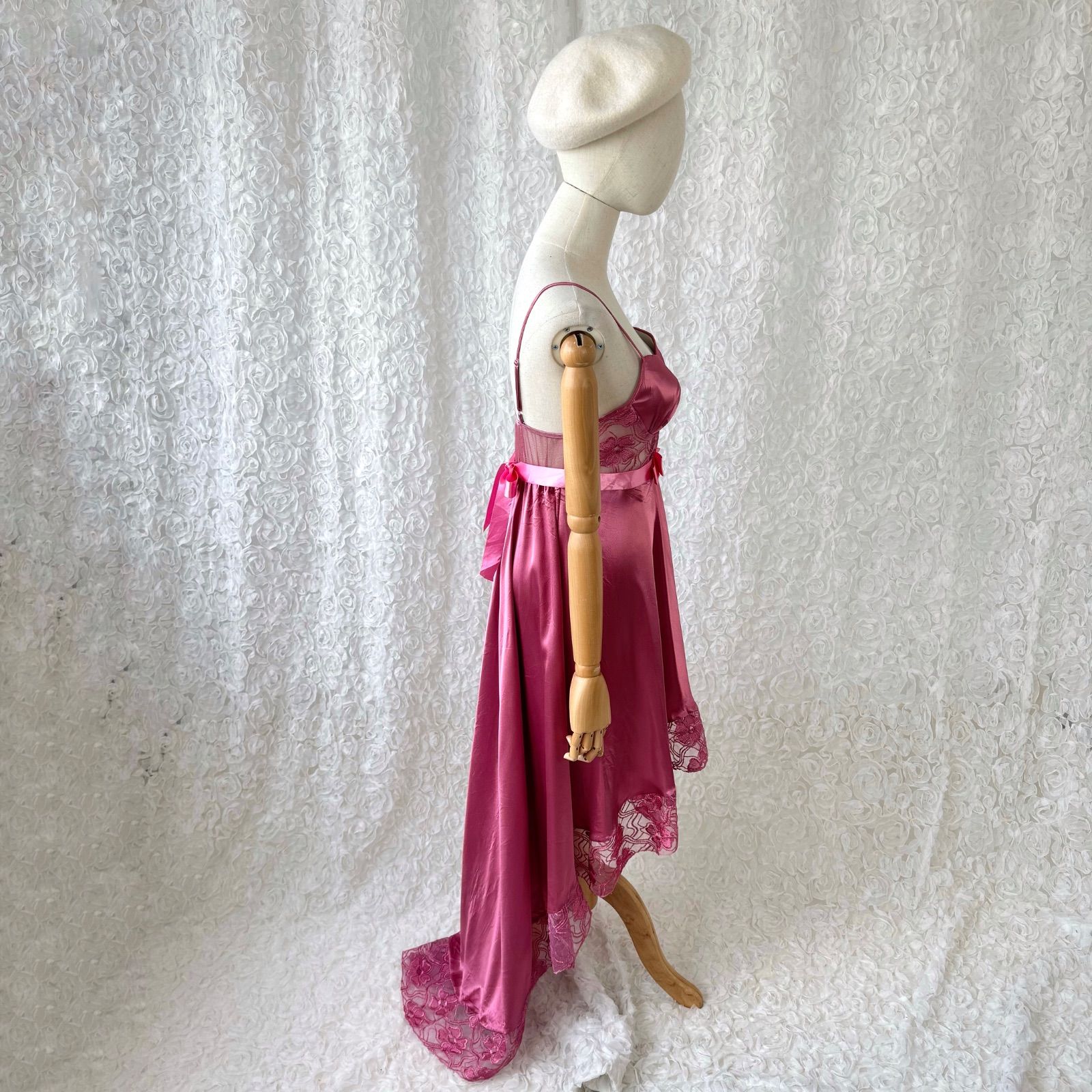 Y2K姫ギャル♡キャミソールドレス サテン×レース リボンベルト