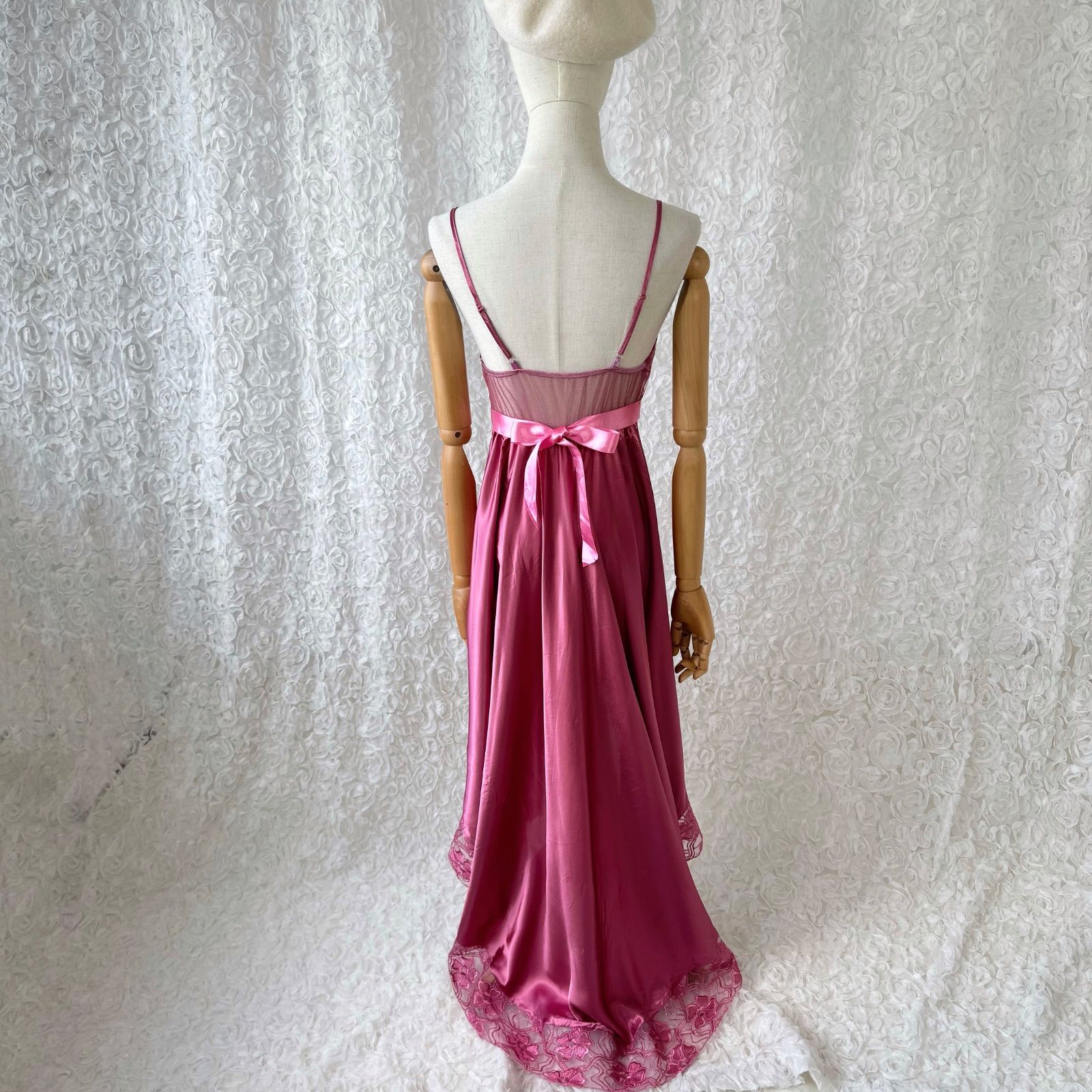 Y2K姫ギャル♡キャミソールドレス サテン×レース リボンベルト