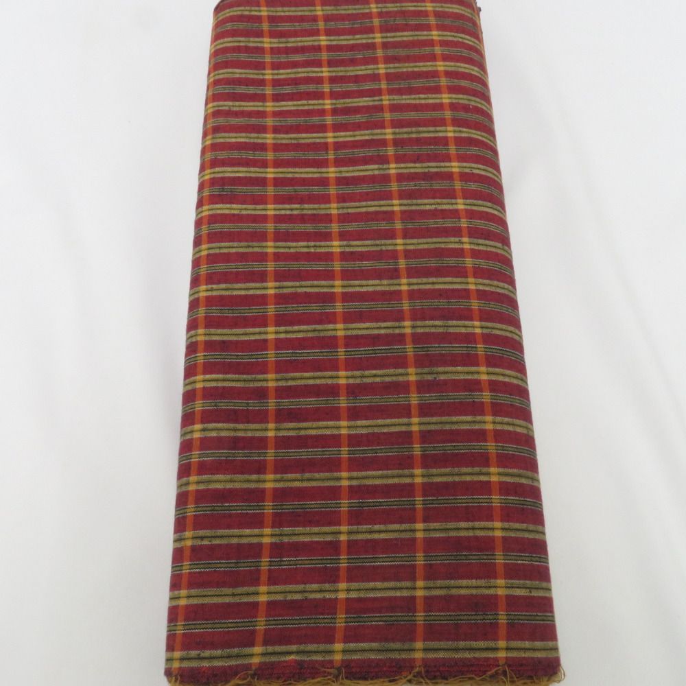 反物 綿反物 もめん縞 赤×黄色 格子柄 生地 リメイク 未仕立て品