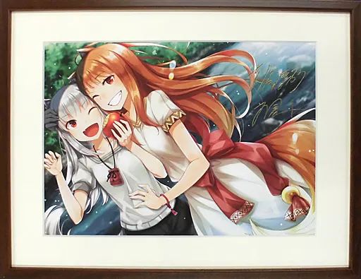 『狼と香辛料』＆『狼と羊皮紙』 著者＆イラストレーター箔押しサイン入り 複製原画 中古】原画イラストボード 付属品付)「狼と香辛料」＆「狼と羊皮紙