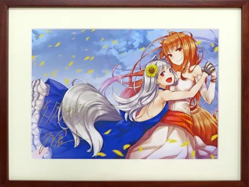 原画イラストボード ライトノベル 記念 狼と香辛料 ＆ 狼と羊皮紙 著者＆イラストレーター箔押しサイン入り複製原画