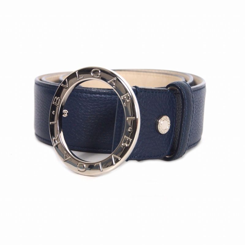 ブルガリ BVLGARI サークルロゴ バックル レザーベルト 44 ネイビー 紺