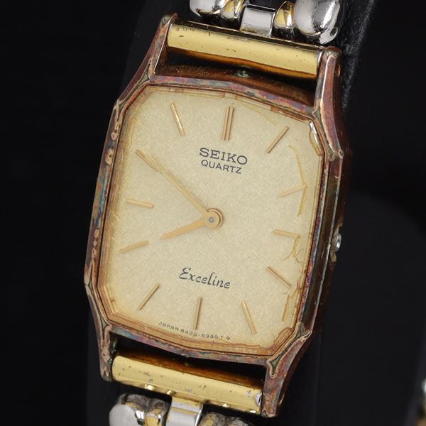 セイコー エクセリーヌ 8420-5750 QZ ゴールド文字盤 レディース腕時計