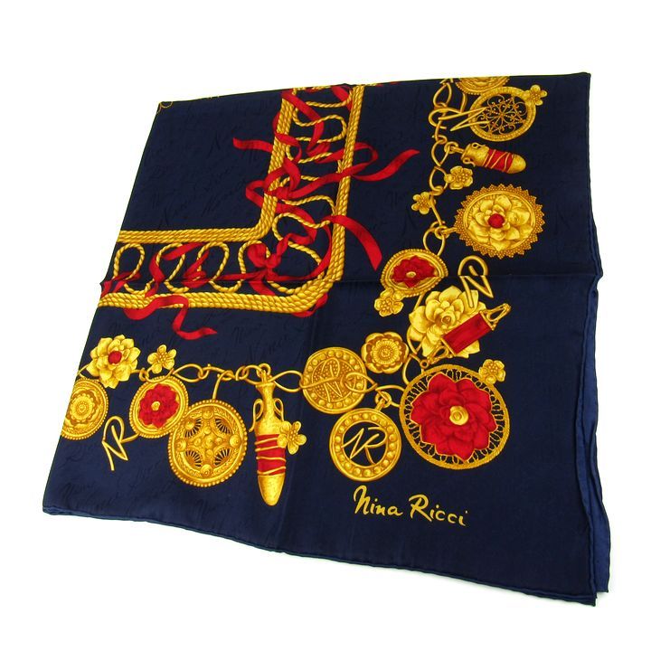 ニナリッチ スカーフ リボン チェーン 花柄 シルク イタリア製