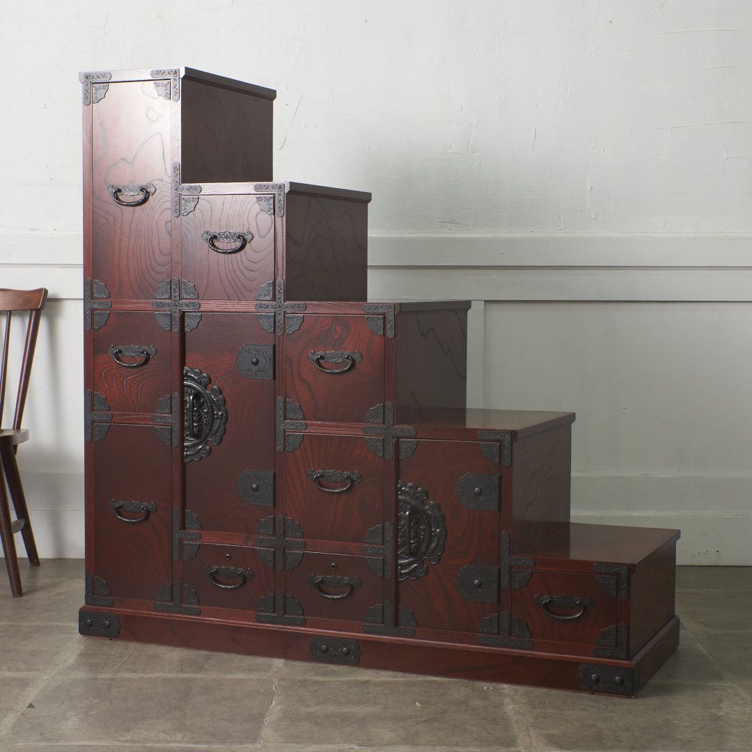 定価35万 筑後民芸家具 欅 階段箪笥 タンス 階段 チェスト 整理箪笥