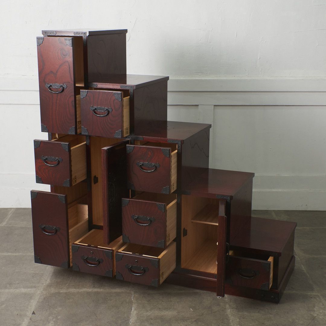 筑後民藝家具　筑後民芸 民芸家具 階段箪笥 彩り階段チェスト 右下がり 筑後民藝家具筑後民芸 民芸家具 階段箪笥 彩り階段チェスト 右下がり