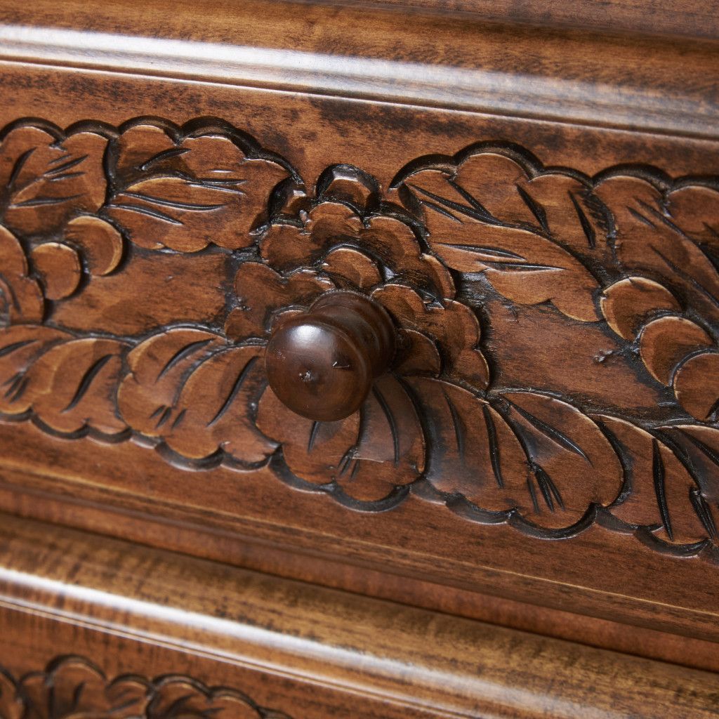 古い木製彫刻入りチェスト 6引き出し クラシック ハイチェスト 6段 木彫刻 チェスト 整理箪笥 和モダン 箪笥