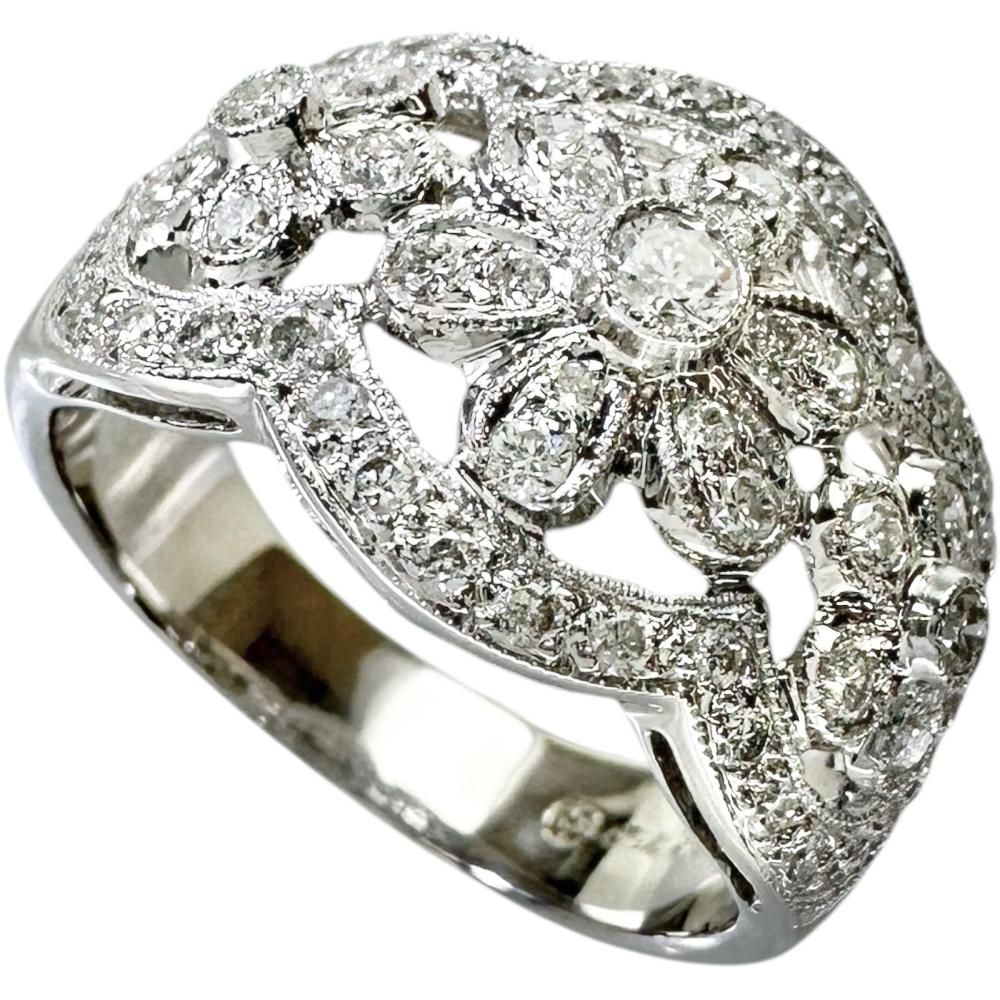 シルバー】【中古】K18WGダイヤモンドリング 0.50ct 約10号 約2.1g 花 