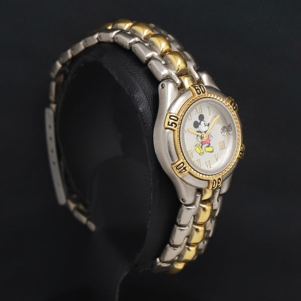 QZ ディズニー ミッキーマウス 6L12 シルバー文字盤 レディース腕時計