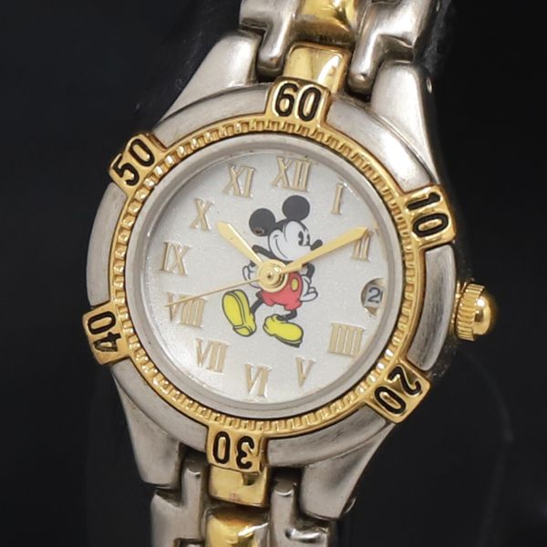 QZ ディズニー ミッキーマウス 6L12 シルバー文字盤 レディース腕時計